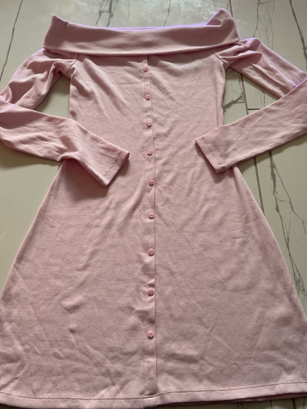 wild fable Off-Shoulder Button-Front Light Pink Knit Dress